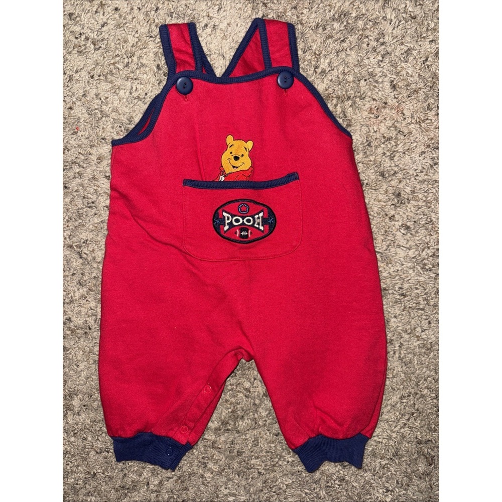 Disney‎ Winnie the Pooh Baby Jumper Romper 90s Red Football Vintage, 3-6 Months